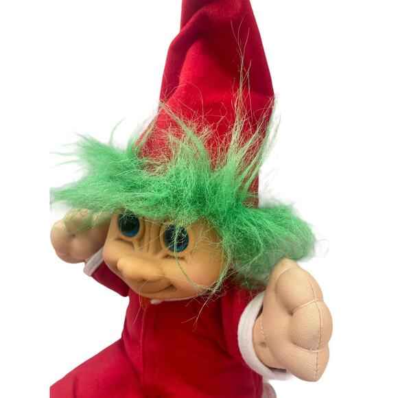 Vintage 12" Russ Berrie Santa Troll Doll Plush Red  Hat Pajamas Christmas Toy - Picture 4 of 11